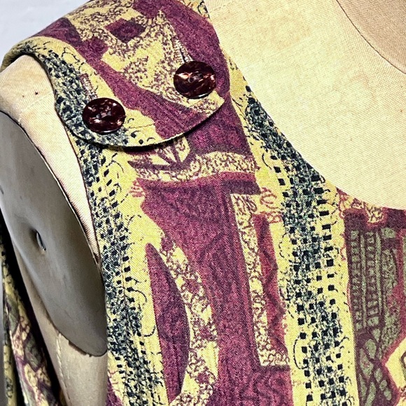 VINTAGE 90s earthy tribal long maxi dress sleeveless sundress Aztec native boho - Picture 4 of 11